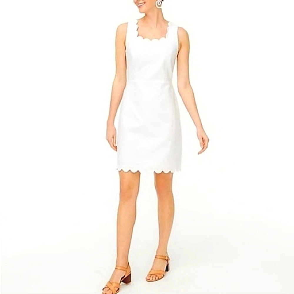 Nwot J.Crew White Basketweave Cotton Sleeveless Scalloped edges Dress